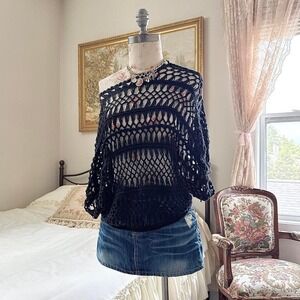 black crochet top  Y2K black crochet open knit top cache size xs